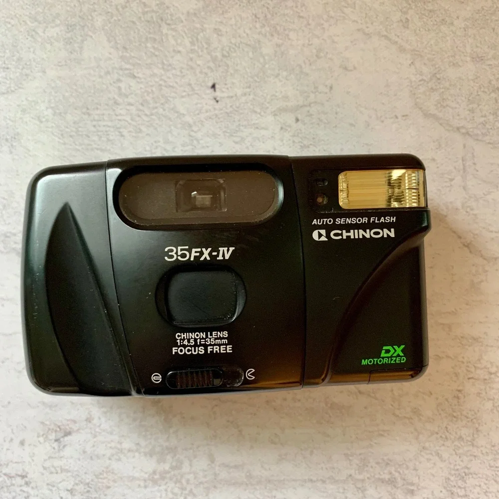 Chinon 35mm Film Camera Black 35FX-IV Focus Free DX Motorized Auto Flash